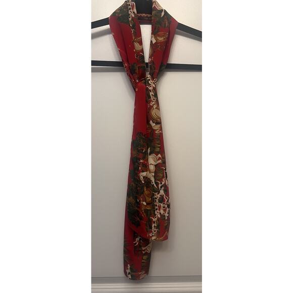 Beautiful Esquestrian Horses Hunting Dogs Red Scarf Wrap Vintage - Picture 3 of 12